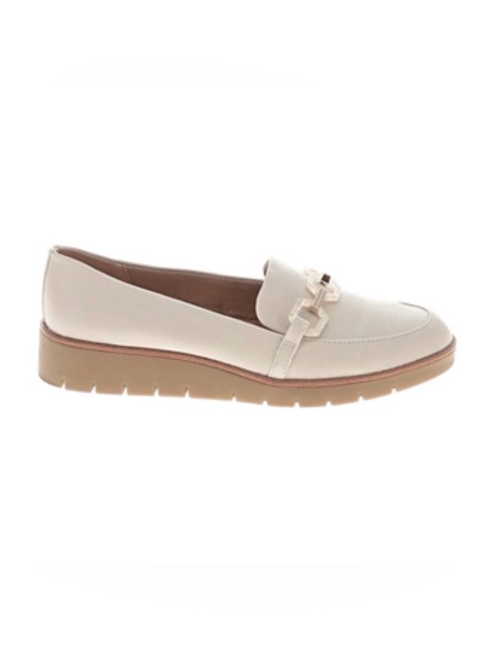 Leather Cream Slip-On Loafer with Decorative Buckle